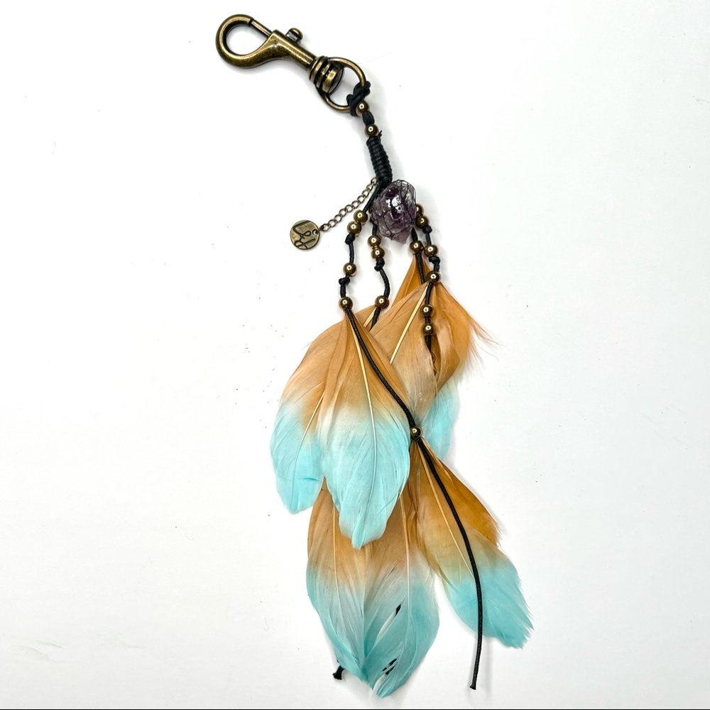 Elle Jae Gypset Beaded Feather and Crystal Handbag Charm or Keychain